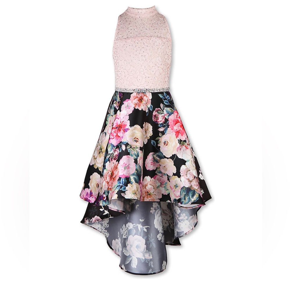 Ivory to Floral High Low Party Dress